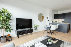 a living room with a large flat screen tv at City Apartments by Dublin At Home in Dublin