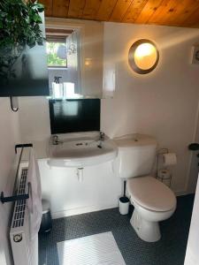 a bathroom with a white toilet and a sink at The Studio in Beeston