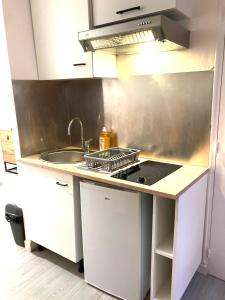 uma cozinha com um fogão e um lavatório em Studio hyper centre de Beauvais em Beauvais