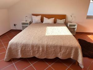 a bedroom with a large bed with two night stands at Cozy apartment in the Sauerland in Brilon