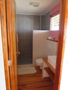 a bathroom with a shower and a toilet and a sink at Tepanee Beach Resort in Malapascua Island