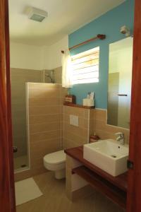 a bathroom with a sink and a toilet and a mirror at Tepanee Beach Resort in Malapascua Island