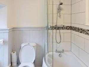 a bathroom with a shower and a toilet and a sink at Hunters Cottage - Uk44956 in Pooley Bridge