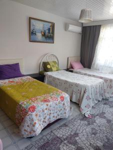 a room with two beds and a window at Tarabya Family Suıt Boshphorus in Istanbul