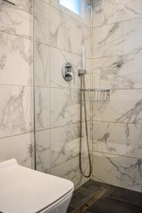 une salle de bain avec douche et toilettes dans l'établissement Ktima Holiday House, à Skiathos Chora
