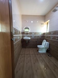 a bathroom with a toilet and a sink at Pappa's Guest House in Arambol