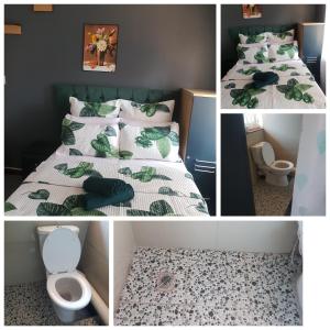 彼得馬里茨堡的住宿－Camp Inn BnB，四幅图片,卧室配有一张床和一个卫生间