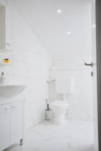 ein weißes Bad mit einem WC und einem Waschbecken in der Unterkunft Hotel Divanhana in Brčko