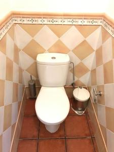 uma casa de banho com um WC branco num quarto em RUSTIC HOUSE LA MONTAÑA em Breña Baja