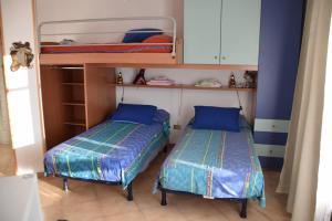 two bunk beds in a room with blue walls at Appartamento La Fenice Rango in Balbido-rango