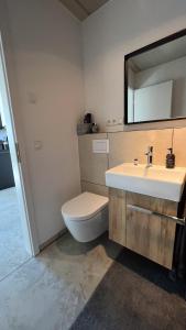 y baño con lavabo, aseo y espejo. en M Apartment Loft - stylish minimalisitisch außergewöhnlich en Landau in der Pfalz