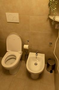 La salle de bains est pourvue de toilettes et d'un lavabo. dans l'établissement APPARTAMENTO LA ROCCA, à Manerba del Garda