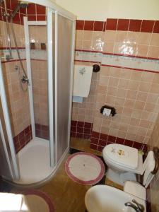 a bathroom with a toilet and a shower at La Chicca in Carrara