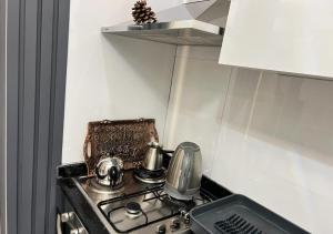 una estufa con ollas y sartenes en la cocina en Deluxe suite golden horn, en Estambul