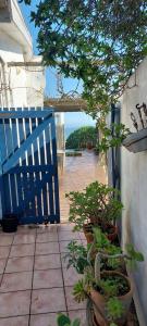 una puerta azul que conduce a un patio con plantas en Sea View, en Yzerfontein