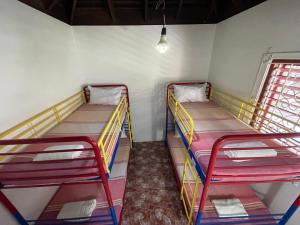 two bunk beds in a small room with a window at The Lodge @ Peaceful Palms in Montego Bay