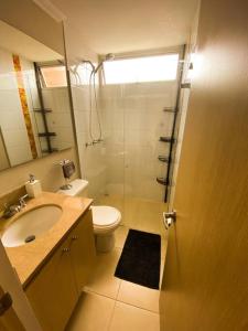 a bathroom with a toilet and a sink and a shower at Feel at home in Sabaneta