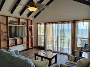 Tres Cocos Resort في سان بيدرو: غرفة معيشة مع أريكة وتلفزيون