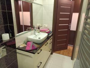 y baño con lavabo y espejo. en Apartamenty Centrum, en Kędzierzyn-Koźle