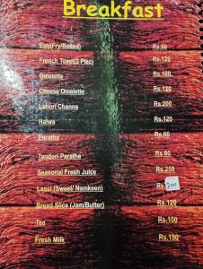 a picture of the menu of the restaurant at Swat Hilton Hotel by Khan Familia in Swat