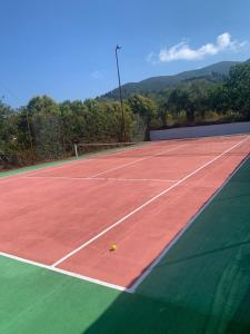 einen Tennisplatz mit einem Tennisball darauf in der Unterkunft Skopelos Inn in Stafylos