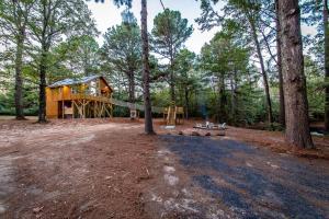 a house in the woods with a playground at Romantic getaway in the treetops in Cabot