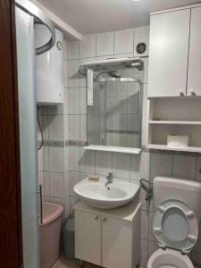 a small bathroom with a toilet and a sink at Vills 36 Place in Sarajevo