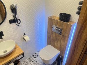 un bagno con un water bianco e un lavandino di Mały Apartament - Wierzbiny numer 2 a Wierzbiny Altre 13 foto