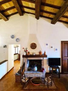 a living room with a fireplace in a house at La casa di MonAmì in Spello