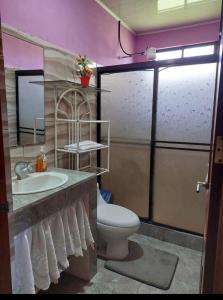 łazienka z toaletą i umywalką w obiekcie Casa Los Aguinaldos w mieście Fortuna