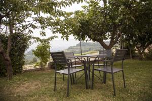 einen Tisch und Stühle im Gras unter einem Baum in der Unterkunft B&B Alba in Langhe in Verduno