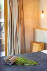 a table with a napkin and a plant on it at Villa Mango Jeri in Jericoacoara