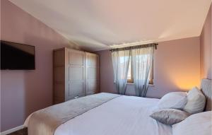 a bedroom with a large white bed and a window at Villa Unka in Potpićan