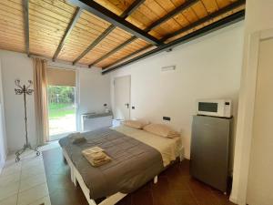 1 dormitorio con 1 cama grande y TV en Residence Villa Masi, en Ferrara
