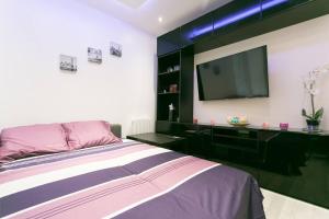 1 dormitorio con 1 cama y TV de pantalla plana en Gheddachi en Gentilly