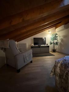 ein Wohnzimmer mit einem Sofa und einem TV in der Unterkunft Prosecco's Hills House in Valdobbiadene