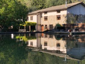 La Baronia de RialbにあるCasa dels Peixosの水の横に座る家