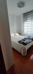 - une chambre avec un lit blanc et une fenêtre dans l'établissement Apartamento Ortuella, à Ortuella