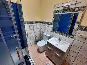 a bathroom with a toilet and a sink and a shower at Oasis El Palmeral de Agaete in Agaete