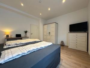 1 dormitorio con 1 cama y TV de pantalla plana en Wohntraum im Szeneviertel en Hannover