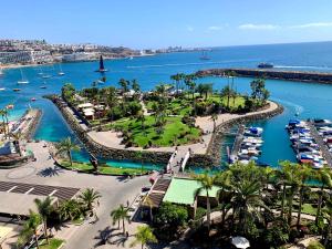 an aerial view of a marina with boats in the water at AMADORES BEACH VIEW APARTMENT in Amadores