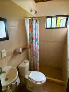 La petite salle de bains est pourvue de toilettes et d'un lavabo. dans l'établissement Casas De Campo - El Paraíso, à La Vega