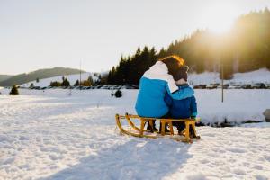 una persona seduta su una panchina nella neve di Grüner Baum Naturparkhotel & Schwarzwald-Restaurant a Todtnau