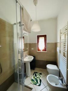 a bathroom with a sink and a toilet and a shower at Castelli Home - Castelli Apartments in Albano Laziale