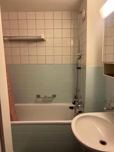 a bathroom with a bath tub and a sink at Schweiz (301) in Basel