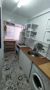 マラガにあるApartamento Carranqueのキッチン(シンク、洗濯機付)