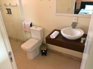 a bathroom with a toilet and a sink at Urbanature Filme e Arte BC in Balneário Camboriú