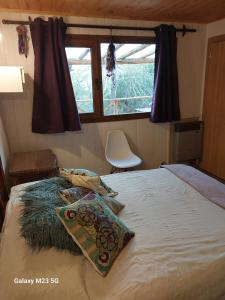 a bedroom with a large bed with a window at Reina Mora, Reserva Patagonica in San Martín de los Andes