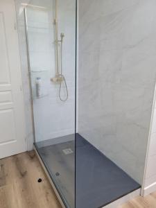 a shower with a glass door in a bathroom at Cocon Gérardmer à 5min du Lac in Gérardmer +9 photos