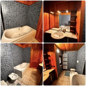 4 fotos de un baño con bañera y lavabo en La Libellula, en Scopello
